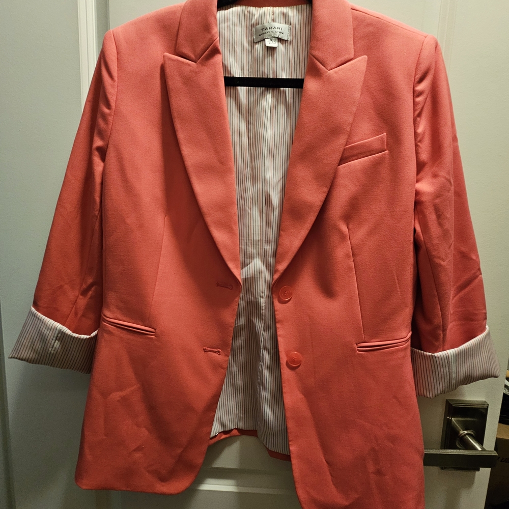 Tahari Coral Blazer with Striped Lining